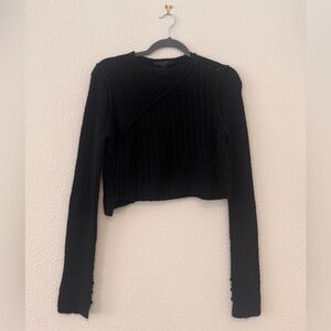 All Saints Black Ribbed Button Detail Crop Sweater Top
